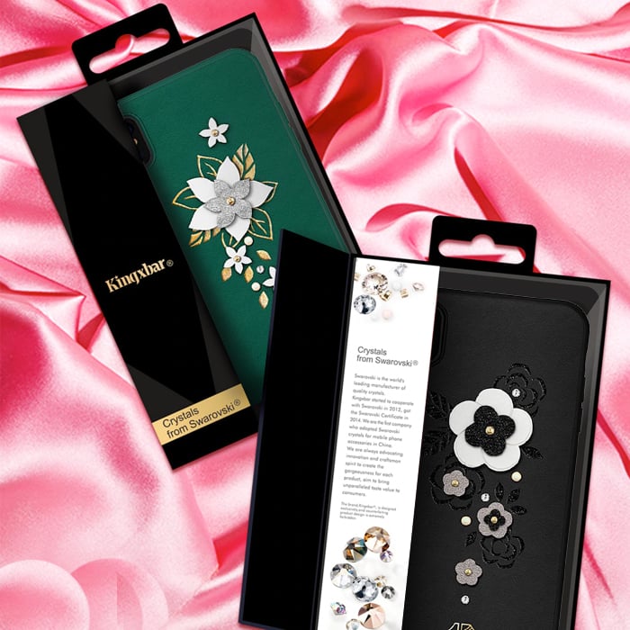 Kingxbar Apple iPhone X/XS - 3D Crystals PU Leather Case - Flower Black