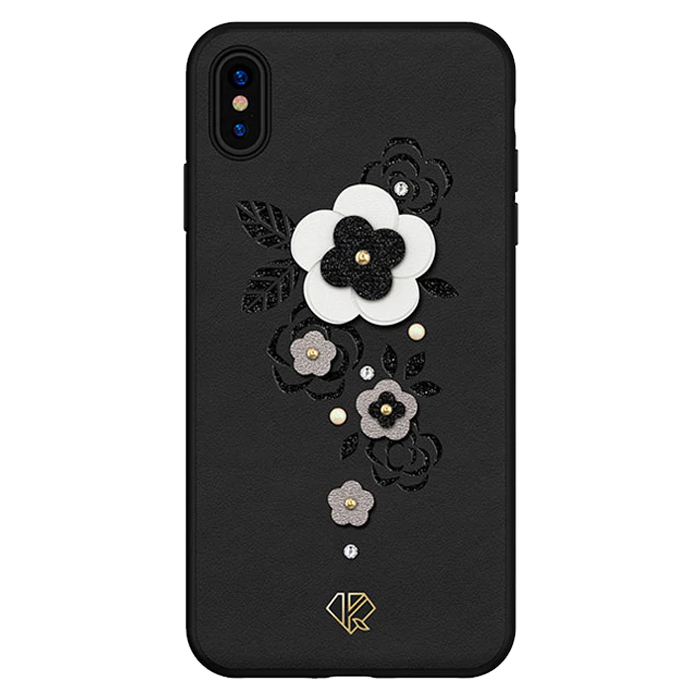 Kingxbar Apple iPhone XS Max - 3D Crystals PU Leather Case - Flower Black