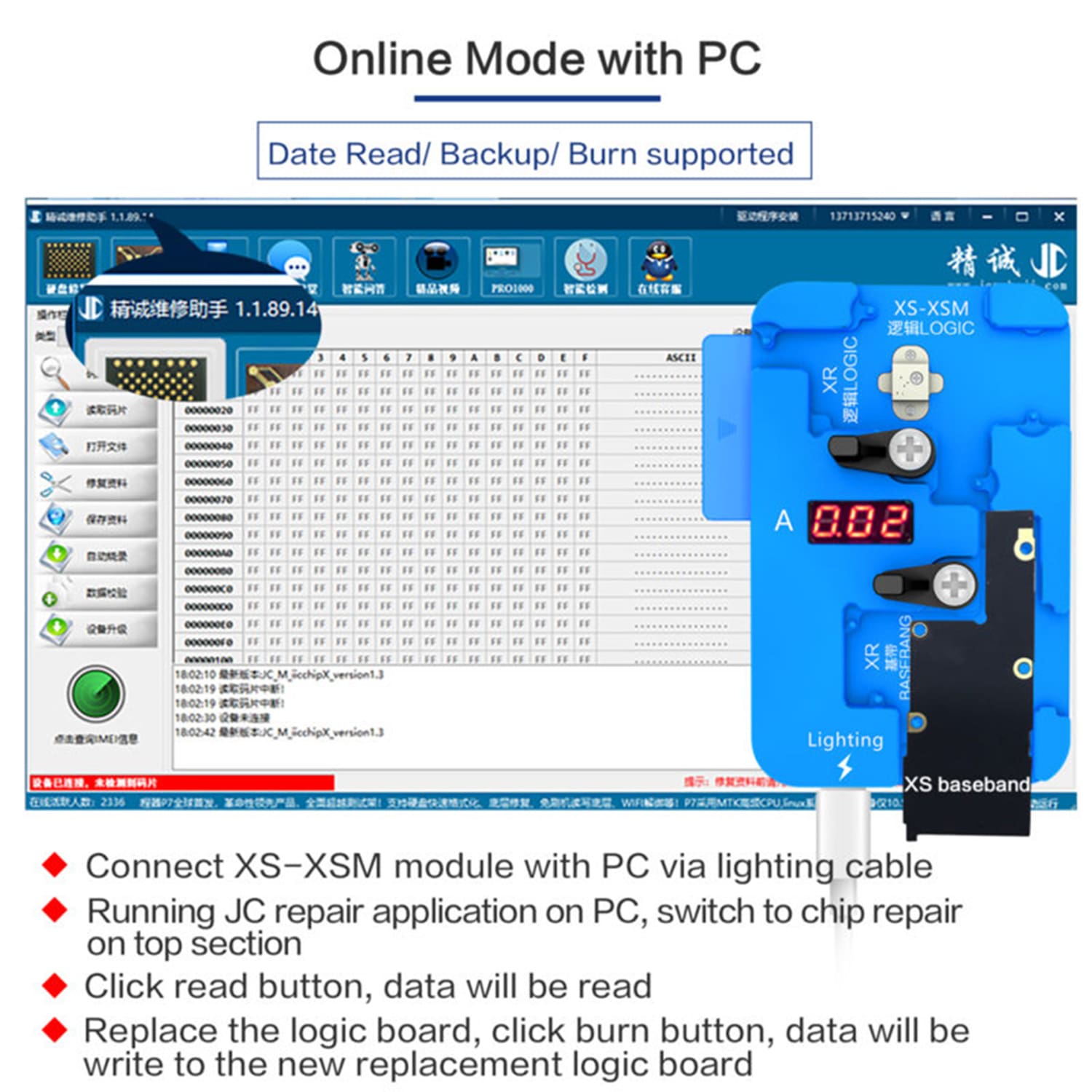 JC MODULE 3 IN 1 Logic Baseband EEPROM CHIP For iPhone XR/XS/XS MAX - Non Motherboard Removal