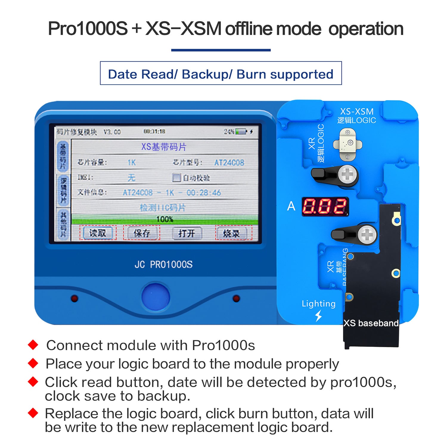 JC MODULE 3 IN 1 Logic Baseband EEPROM CHIP For iPhone XR/XS/XS MAX - Non Motherboard Removal