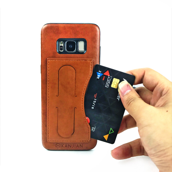 Kanjian Samsung G955F Galaxy S8 Plus Business Card Backcover Slot Leather - Brown
