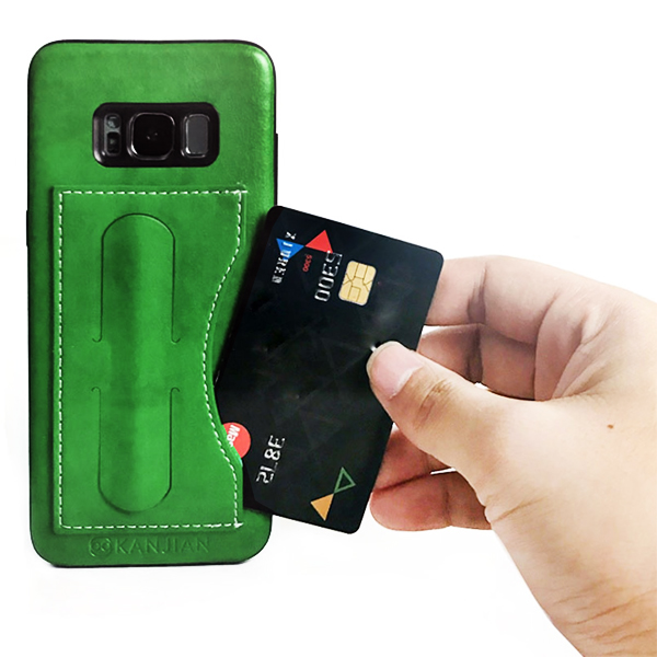 Kanjian Samsung G955F Galaxy S8 Plus Business Card Backcover Slot Leather - Green