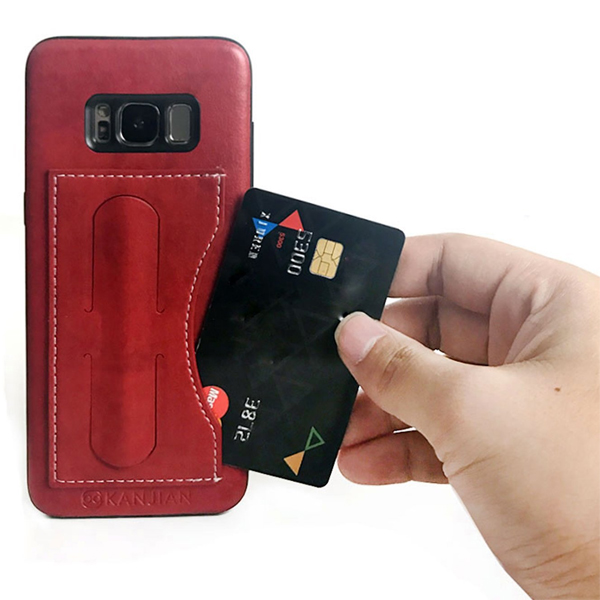 Kanjian Samsung G955F Galaxy S8 Plus Business Card Backcover Slot Leather - Red