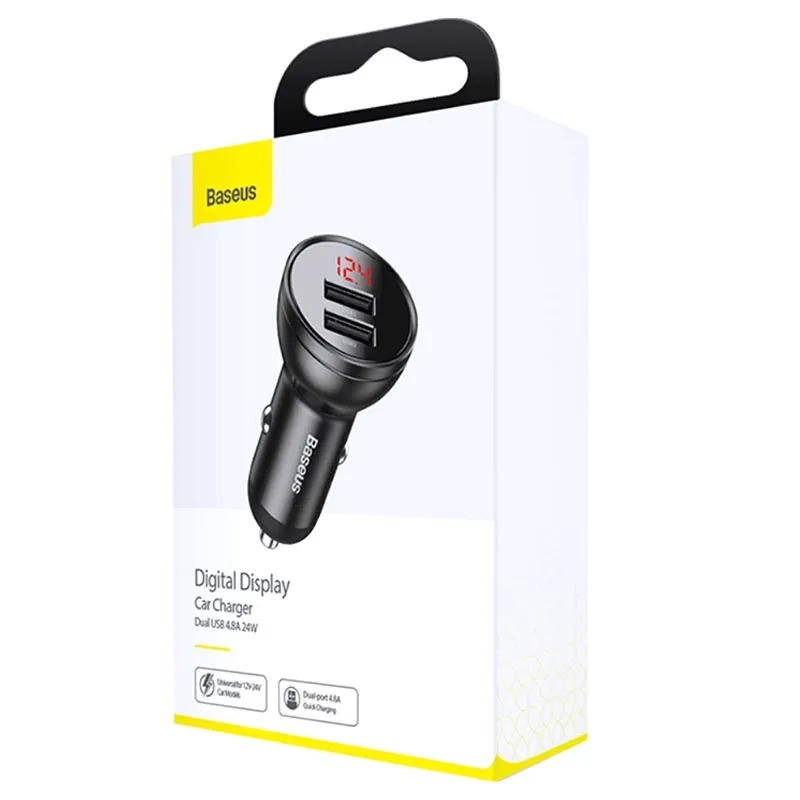 Baseus Car Charger Digital Display Dual USB 4.8A 24W Gray (CCBX-0G)