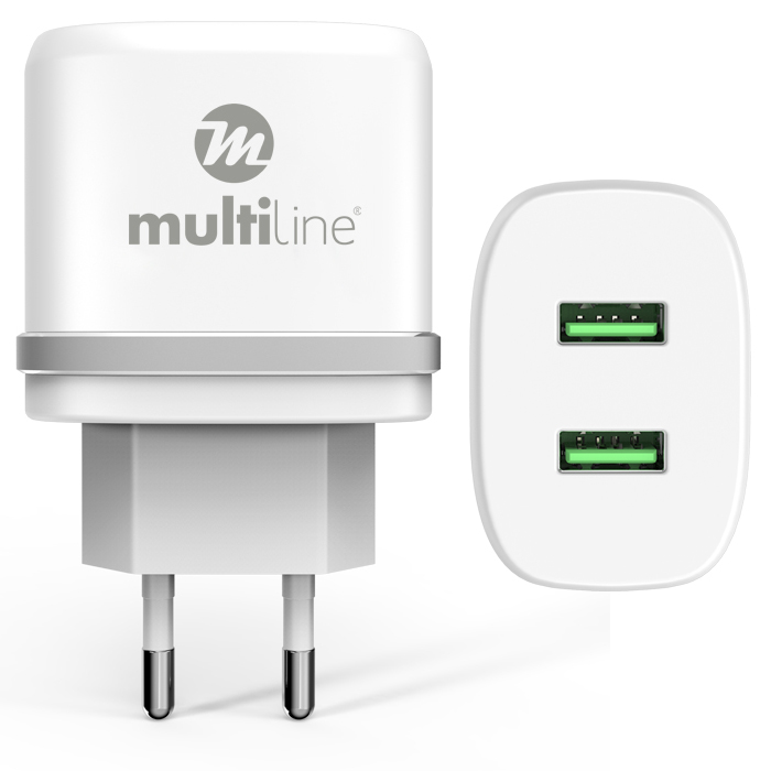 Multiline Power Dual Adapter - 2.4A incl. Type-C USB Cable