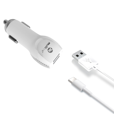 Multiline Dual Power USB Car Charger 2,4 ampère - incl. Micro USB Cable