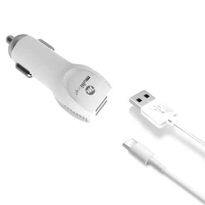 Multiline Dual Power USB Car Charger 2.4 ampère - incl. Type-C USB Cable