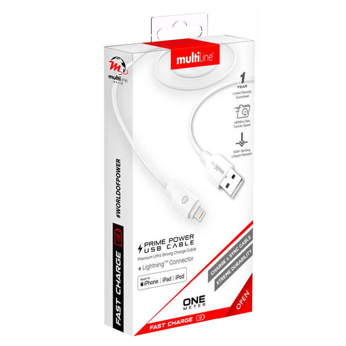 Multiline Prime Power Lightning (MFi) to USB Cable - 1 meter - MW-P100L