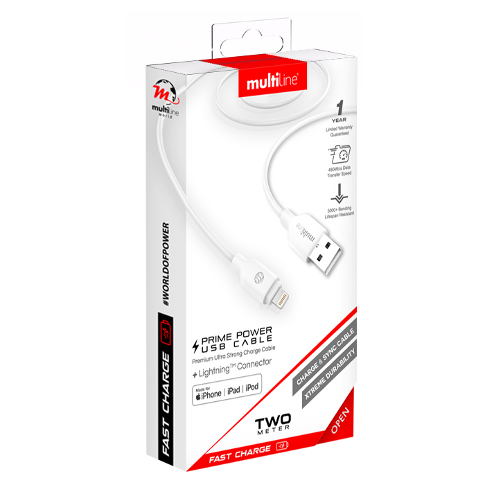 Multiline Prime Power Lightning (MFi) to USB Cable - 2 meter - MW-P200L
