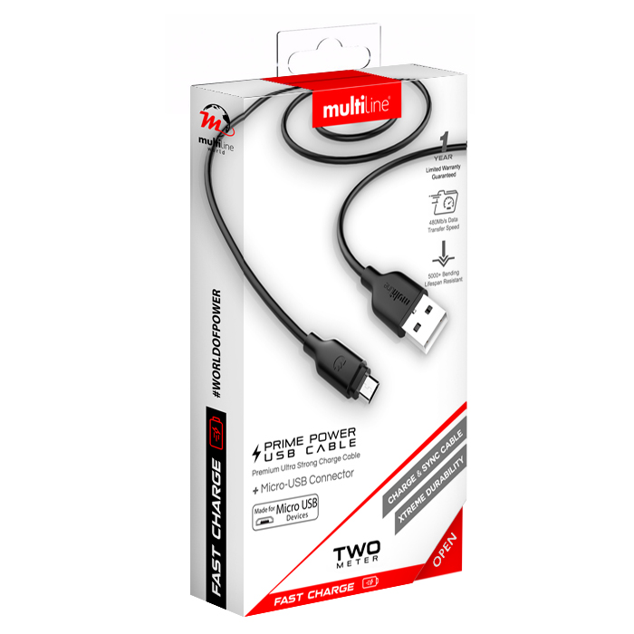Multiline Prime Power Micro to USB Cable - 2 meter - MW-P200M