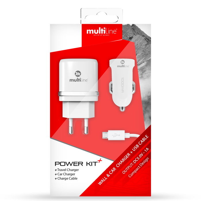 Multiline Powerkit 1A - Car + Travel Charger incl. Micro USB Cable