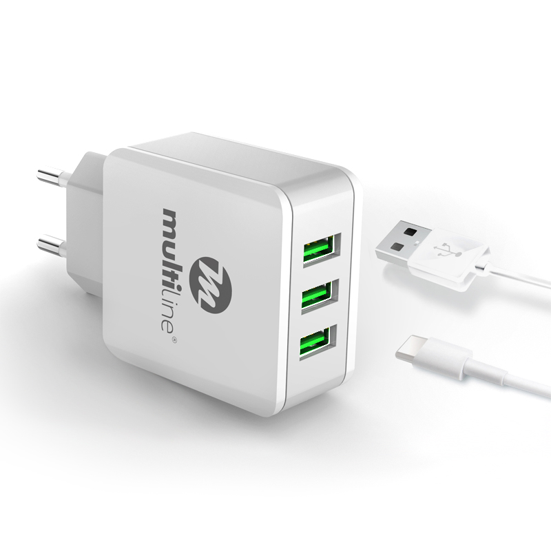 Multiline 3X Power USB Travel Charger 3.1A - incl. Lightning USB Cable