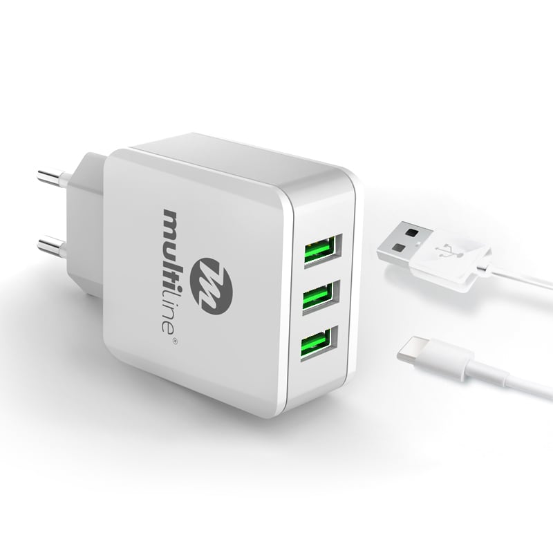 Multiline 3X Power USB Travel Charger 3.1A - incl. Micro USB Cable