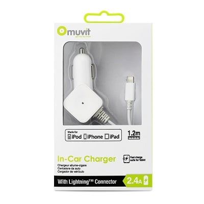 muvit Car Charger SQ Apple Lightning 2.4A White