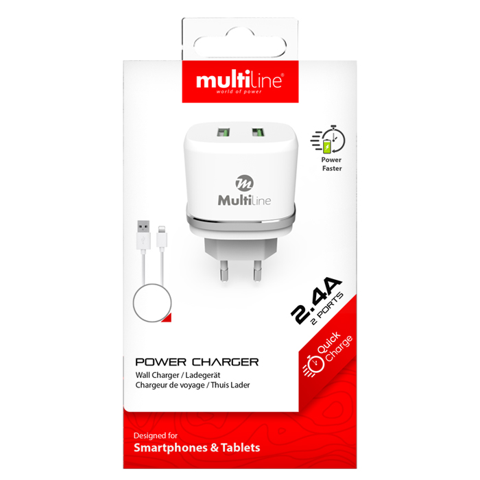 Multiline Power Dual Adapter - 2.4A incl. Lightning USB Cable