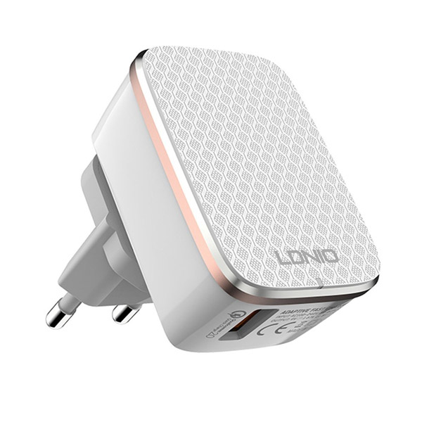 LDNIO A1204Q - 1 USB Plug 2.4A Fast Charger + Lightning USB Cable - EU/UK  Power Socket