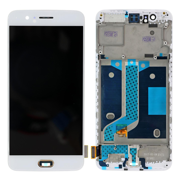 OnePlus 5 (A5005) LCD Display + Touchscreen + Frame With Home Button - White/Gold