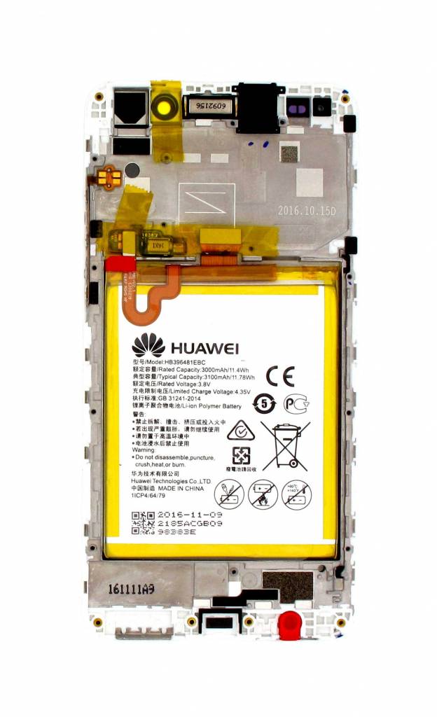 Huawei Y6 II (CAM-L21) LCD Display + Touchscreen + Frame 02350VRS Incl. Battery and Parts White