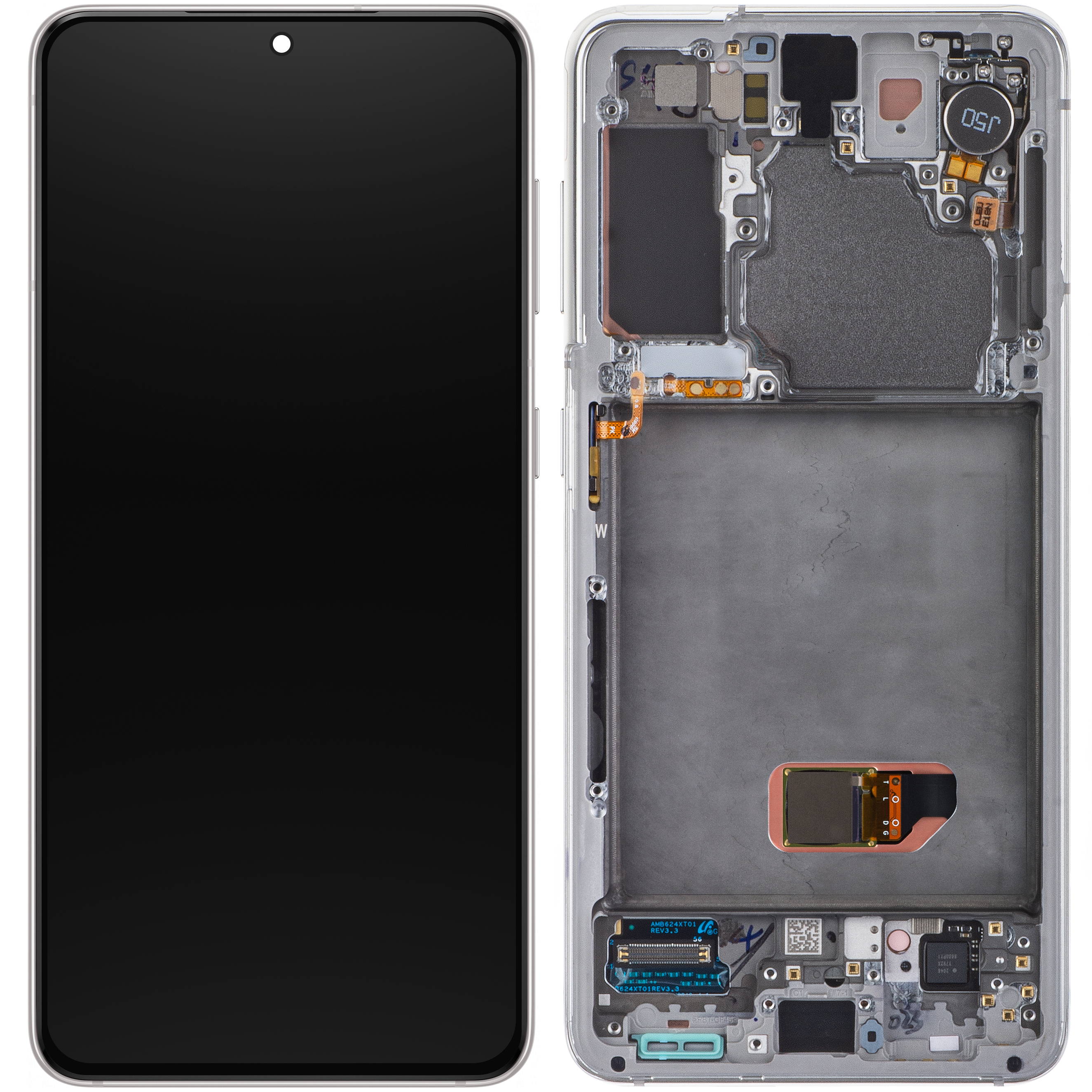 Samsung SM-G991B Galaxy S21 LCD Display + Touchscreen + Frame - GH82-27255C/GH82-27256C/GH82-27257C - (No Camera/Battery) - White