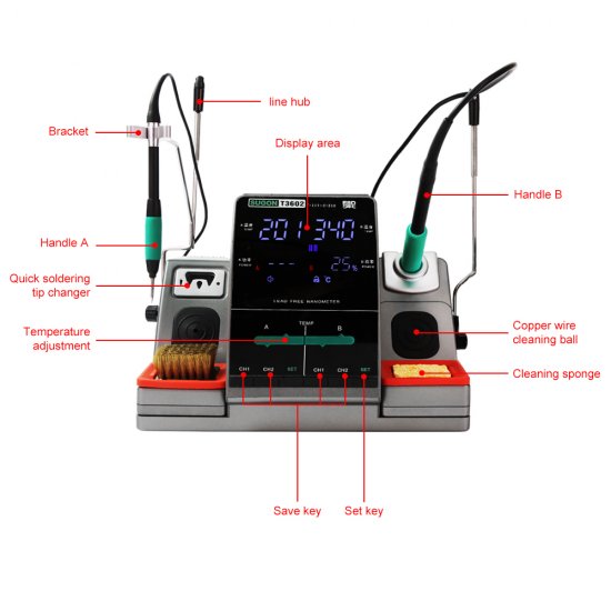 Sugon T3602 - Dual Nano Soldering Rework Station 110V  - With JBC C210 C115 Soldering Tips