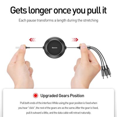 Baseus Cable Golden Loop 3-in-1 Elastic Data Cable USB for M+L+T 3.5A, 1.2m Black (CAMLT-JH01)