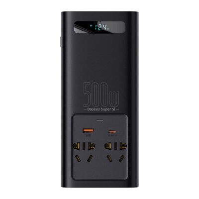 Baseus  Power Inverter - 150W 12V / 500W 220V  (C+U + Dual EU plug) - Black