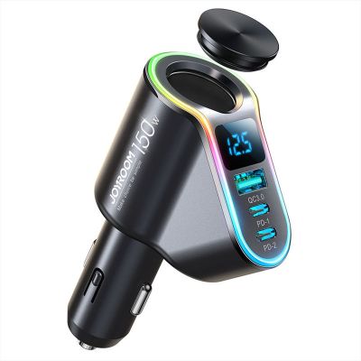 Joyroom Car Charger 4-in-1, Bluetooth Fm Transmitter C+C+U+Cigarette, PD 150W, Black (JR-CL21)