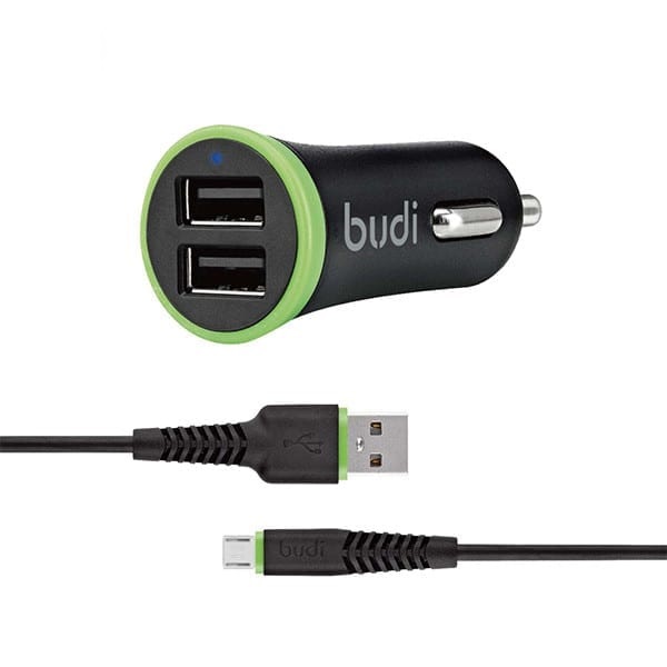 Budi 2 USB Car Charger + Micro USB Cable - 1.2m - 2.4A