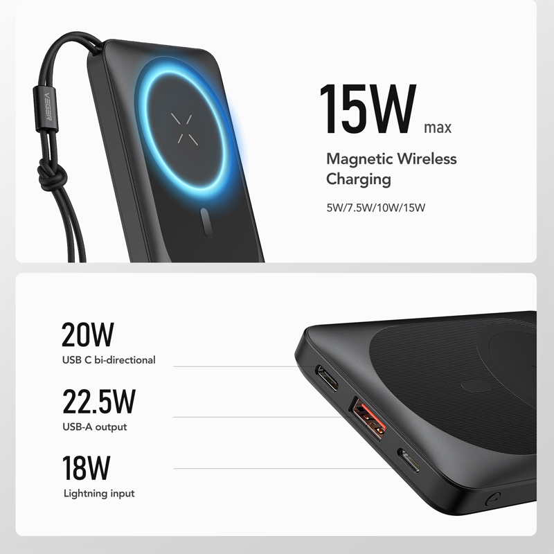 Veger (MagON) Magnetic MagSafe Powerbank - PD20W 10.000mAh - Black