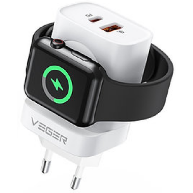 Veger Power Adapter - PD 20W + 2.5W Wireless Charging - Dual Output - White