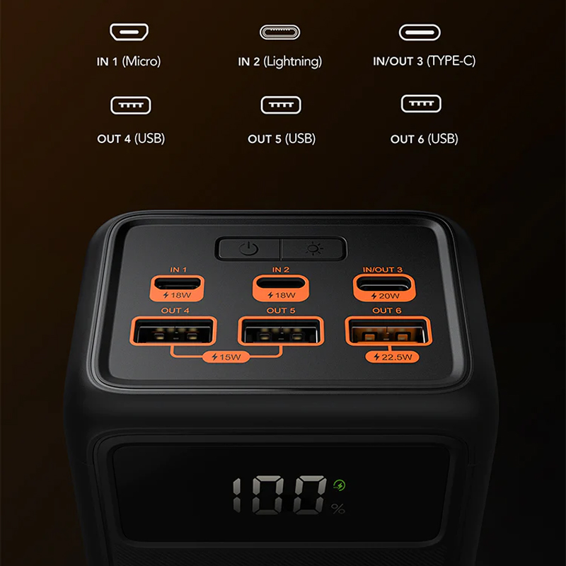 Veger Tank lite Fast Charging Powerbank Multiple Ports - 22.5W 50.000mAh - Black