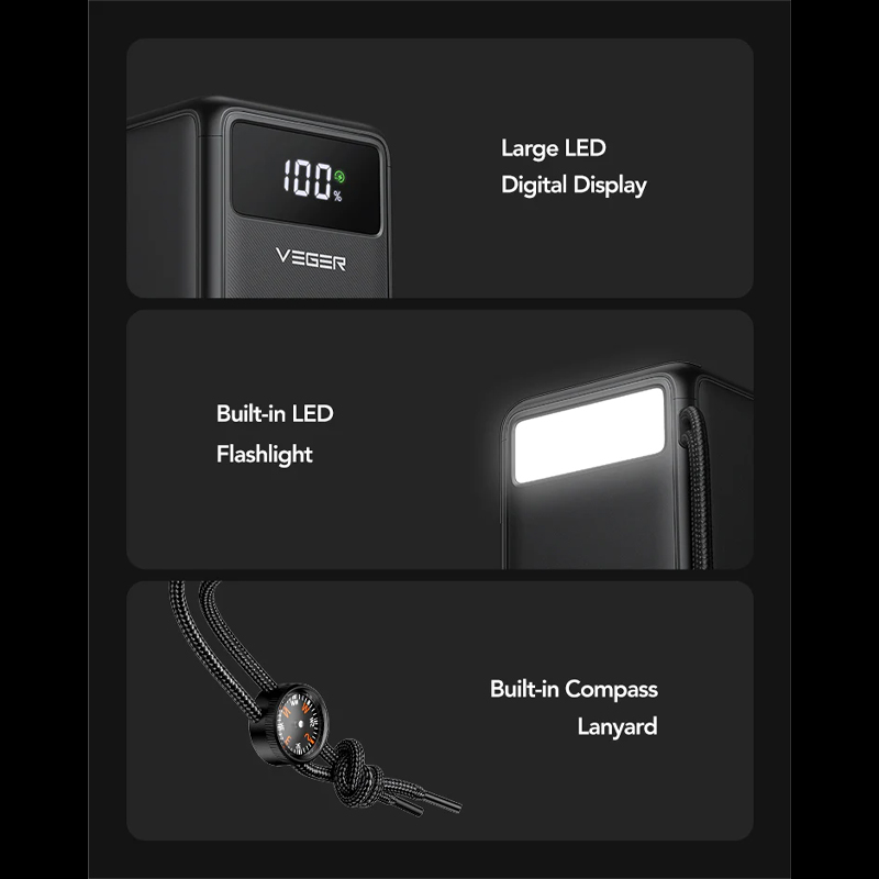Veger Tank lite Fast Charging Powerbank Multiple Ports - 22.5W 50.000mAh - Black