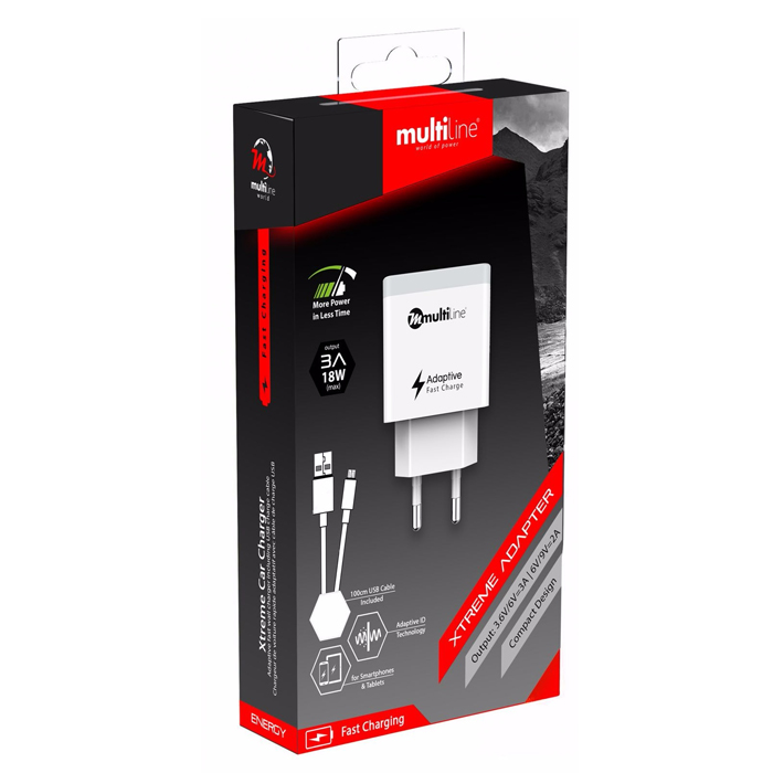 Multiline Xtreme Home Charger - 3.0A / 18W - incl. Lightning USB Cable