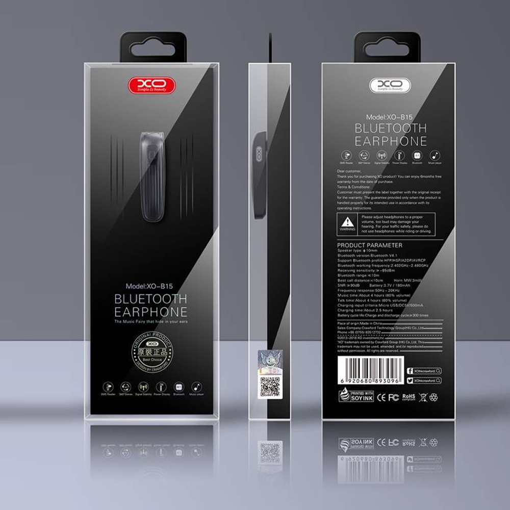 XO Business Bluetooth Headset - B15 - Black