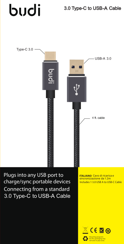 Budi Type-C Cable WIth Gold Plating Connector 