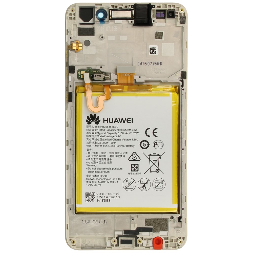 Huawei Y6 II (CAM-L21) LCD Display + Touchscreen + Frame Incl. Battery and Parts - 02350VUK Gold