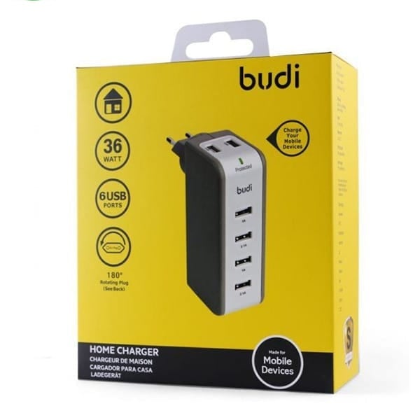 Budi 6 USB Home Charger With Swivel - EU Plug 